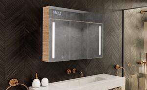 Осветен шкаф с LED огледало, модел Emily L02 - 100 x 72 cm, шкаф за баня с модерен дизайн и конфигурация на ключа за осветлението, в цвят San Marino
