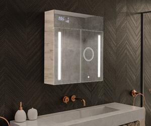 Шкаф за баня с LED огледало с подсветка - 66,5 x 72 cm със стъклени рафтове в цвят Дъб Oslo, дървен, от Artforma