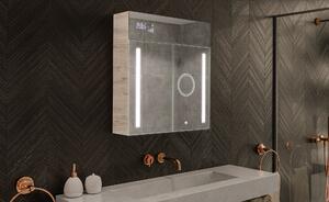 Шкаф за баня с LED огледало с подсветка - 66,5 x 72 cm със стъклени рафтове в цвят Дъб Oslo, дървен, от Artforma