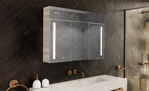 Осветен шкаф с LED огледало, модел Emily L02 - 100 x 72 cm, шкаф за баня с модерен дизайн и конфигурация на ключа за осветлението, в цвят Дъб Oslo