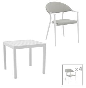 Трапезен комплект KLITON-PINO от 5бр алуминий в бял нюанс с маса 80x80x74см
