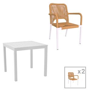 Трапезен комплект KLITON от 3бр алуминий в бял нюанс с маса 80x80x74см
