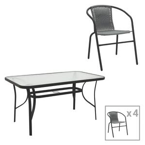 Трапезна маса и столове ENSURE-OBBI 5бр метал-стъкло в черен цвят 140x80x70см