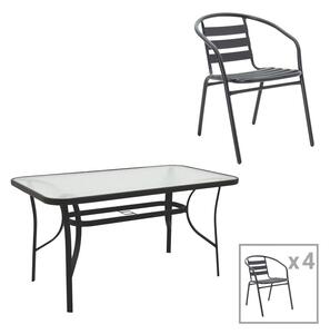 Трапезна маса и столове ENSURE-TADE 5бр метал-стъкло в черен цвят 140x80x70см