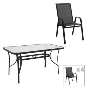 Трапезна маса и столове CALAN- ENSURE 5бр метал-стъкло в черен цвят 140x80x70см