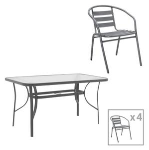 Трапезен комплект ENSURE-TADE 5бр метал-стъкло тъмно сиво 120x70x70см