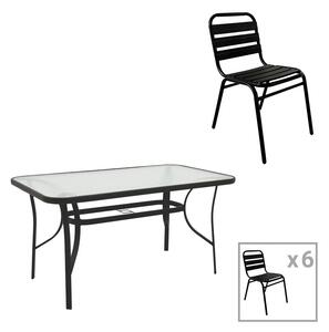 Трапезен комплект SUSSIE-ENSURE 7бр метал-стъкло в черен цвят 140x80x70см