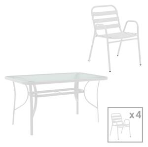 Трапезен комплект SUSSIE-ENSURE 5бр метал-стъкло бял цвят 120x70x70см