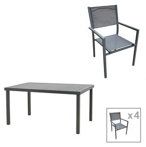 Трапезен комплект MOLY-KLITON 5части алуминий и текстил антрацит 150x80x74см