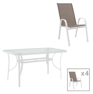 Градински комплект ENSURE-CALAN от 5части метал бяло-кафяв текстил 120x70x70см