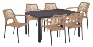Комплект за трапезария 7 части сива маса 150x90 и столове с въже КГ11527.01