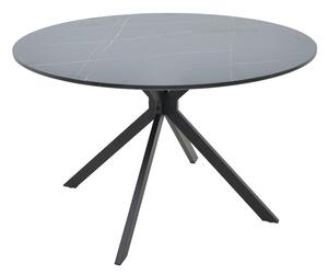 Трапезна маса XUSON от MDF с ефект на черен мрамор и черна метална основа, φ120x75 см