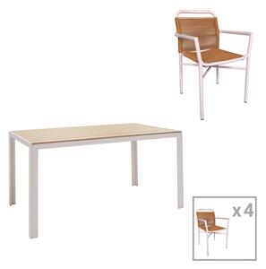 Трапезен комплект NARES-CLUTCH от 5бр бял алуминий/ естествен нюанс с маса140x80x72.5см
