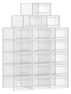 Кутии за обувки, комплект от 18 органайзера за съхранение на обувки, подвижни и сгъваеми, подходящи за маратонки до размер 45, прозрачни и бели SONGMICS
