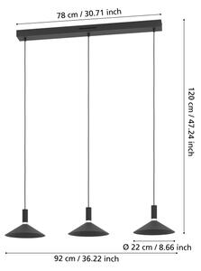Eglo 902184 - LED RGBW полилей на кабел CONOMAVILLA-Z с димер 3xLED/7,5W/230V черен
