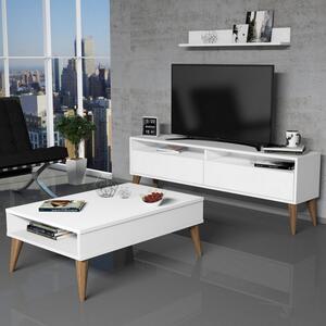 Комплект ТВ шкаф и холна маса Living Best Бял