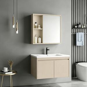 Set mobilier baie inclus lavoar plus masca si dulapior cu oglinda, 2 buc, Sinkea, Cappuccino, 61x47x46.5 cm