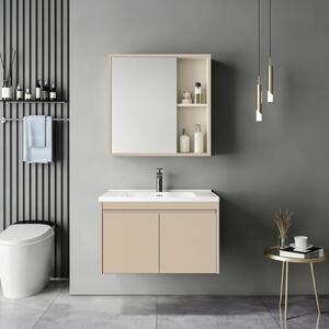 Set mobilier baie inclus lavoar plus masca si dulapior cu oglinda, 2 buc, Sinkea, Cappuccino, 70x47x46.5 cm