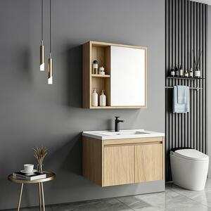 Set mobilier baie inclus lavoar plus masca si dulapior cu oglinda, 2 buc, Sinkea, Stejar, 61x47x46.5 cm