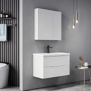 Set mobilier baie inclus lavoar plus masca si dulapior cu oglinda, 2 buc, Tzouena, Alb, 80x50x51.5 cm