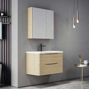 Set mobilier baie inclus lavoar plus masca si dulapior cu oglinda, 2 buc, Tzouena, Stejar, 80x50x51.5 cm