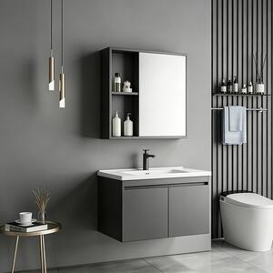 Set mobilier baie inclus lavoar plus masca si dulapior cu oglinda, 2 buc, Sinkea, Antracit, 61x47x46.5 cm