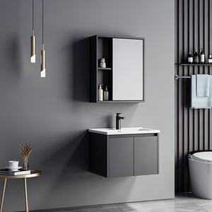 Set mobilier baie inclus lavoar plus masca si dulapior cu oglinda, 2 buc, Chinky, Antracit, 60x47x48 cm