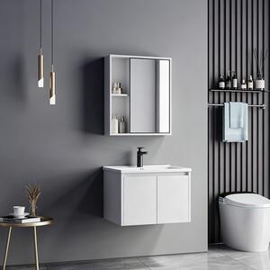 Set mobilier baie inclus lavoar plus masca si dulapior cu oglinda, 2 buc, Chinky, Alb, 60x47x48 cm