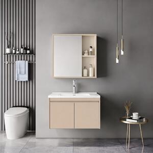 Set mobilier baie inclus lavoar cu baterie plus masca si dulapior cu oglinda, 2 buc, Sinkea Mentis, Cappuccino, 61x47x46.5 cm