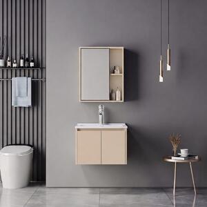 Set mobilier baie inclus lavoar cu baterie plus masca si dulapior cu oglinda, 2 buc, Chinky Mentis, Cappuccino, 60x47x48 cm