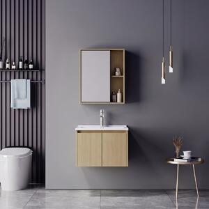 Set mobilier baie inclus lavoar cu baterie plus masca si dulapior cu oglinda, 2 buc, Chinky Mentis, Stejar, 60x47x48 cm
