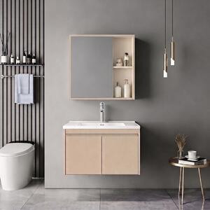 Set mobilier baie inclus lavoar cu baterie plus masca si dulapior cu oglinda, 2 buc, Sinkea Mentis, Cappuccino, 70x47x46.5 cm
