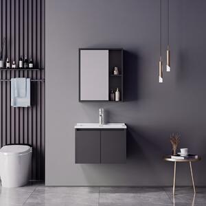 Set mobilier baie inclus lavoar cu baterie plus masca si dulapior cu oglinda, 2 buc, Chinky Mentis, Antracit, 60x47x48 cm