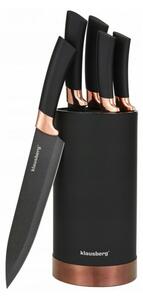Комплект ножове и поставка Klausberg KB 7614, неръждаема стомана, черни