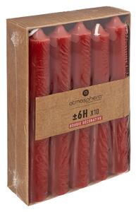 Комплект свещи без аромат atmosphera Hugo, 16 cm, 10 бр - Червен