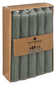 Комплект свещи без аромат atmosphera Hugo, 16 cm, 10 бр - Зелен