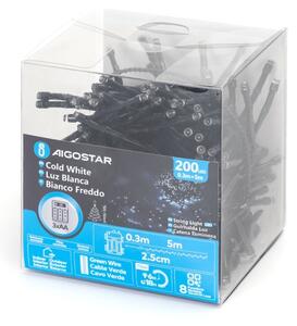 Aigostar - LED външен коледен гирлянд 200xLED/8 функции 3xAA 5,3m IP44 студено бяло