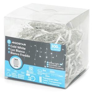 Aigostar - LED външна коледна гирлянда 300 LED / 8 функции 3 x AA 18 x 0,6 m IP44 студено бяла