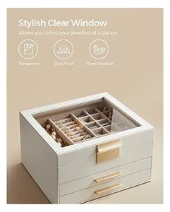 Кутия за бижута, Songmics, 3 слоя, 2 чекмеджета, JBC239WT, Бял-Златен