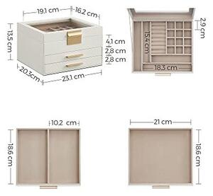 Кутия за бижута, Songmics, 3 слоя, 2 чекмеджета, JBC239WT, Бял-Златен