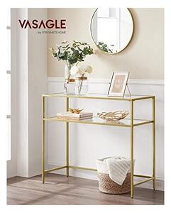 Конзола от закалено стъкло, Vasagle, 2 рафта, 35 x 100 x 80 см, LGT025A01, Златен