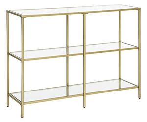 Конзола от закалено стъкло, Vasagle, 3 рафта, 100 x 30 x 73, LGT27G, Златен