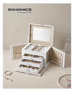 Кутия за бижута, Songmics, 17.5 x 22.5 x 16.5 см, JBC159W01, Бял