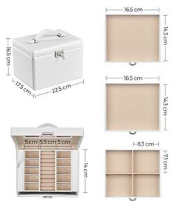 Кутия за бижута, Songmics, 17.5 x 22.5 x 16.5 см, JBC159W01, Бял