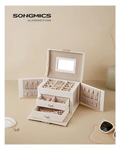 Кутия за бижута, Songmics, 3 организатора, JBC154W01, Бял