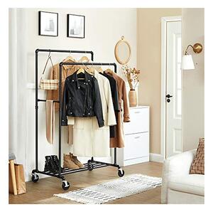 Стойка за дрехи с колелца, Songmics, 2 релси, 110 кг, HSR60B, Черен