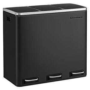 Кош за рециклиране Songmics, 3 отделения, 3 x 18 L, LTB54BK, Черен