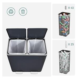 Кош за рециклиране, Songmics, 2 отделения, 2 x 30 L, LTB60GS, Сив