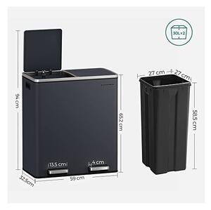 Кош за рециклиране, Songmics, 2 отделения, 2 x 30 L, LTB60GS, Сив