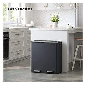 Кош за рециклиране, Songmics, 2 отделения, 2 x 30 L, LTB60GS, Сив